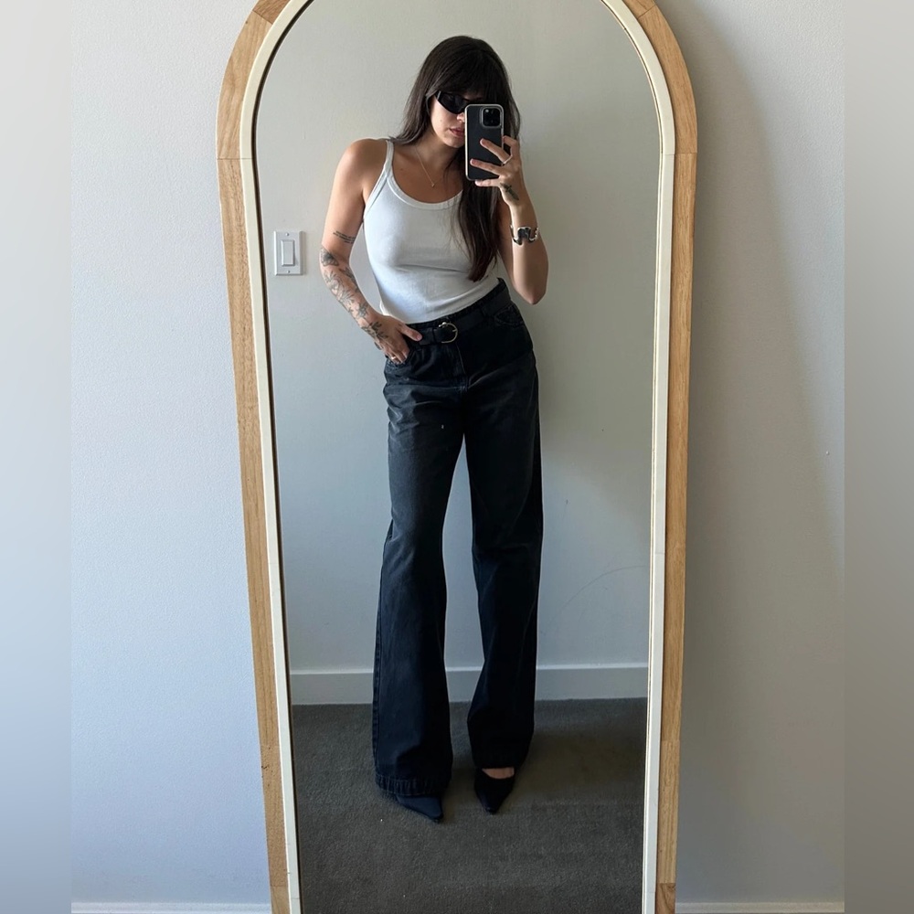 Women's Mid Rise Wide Black Jeans